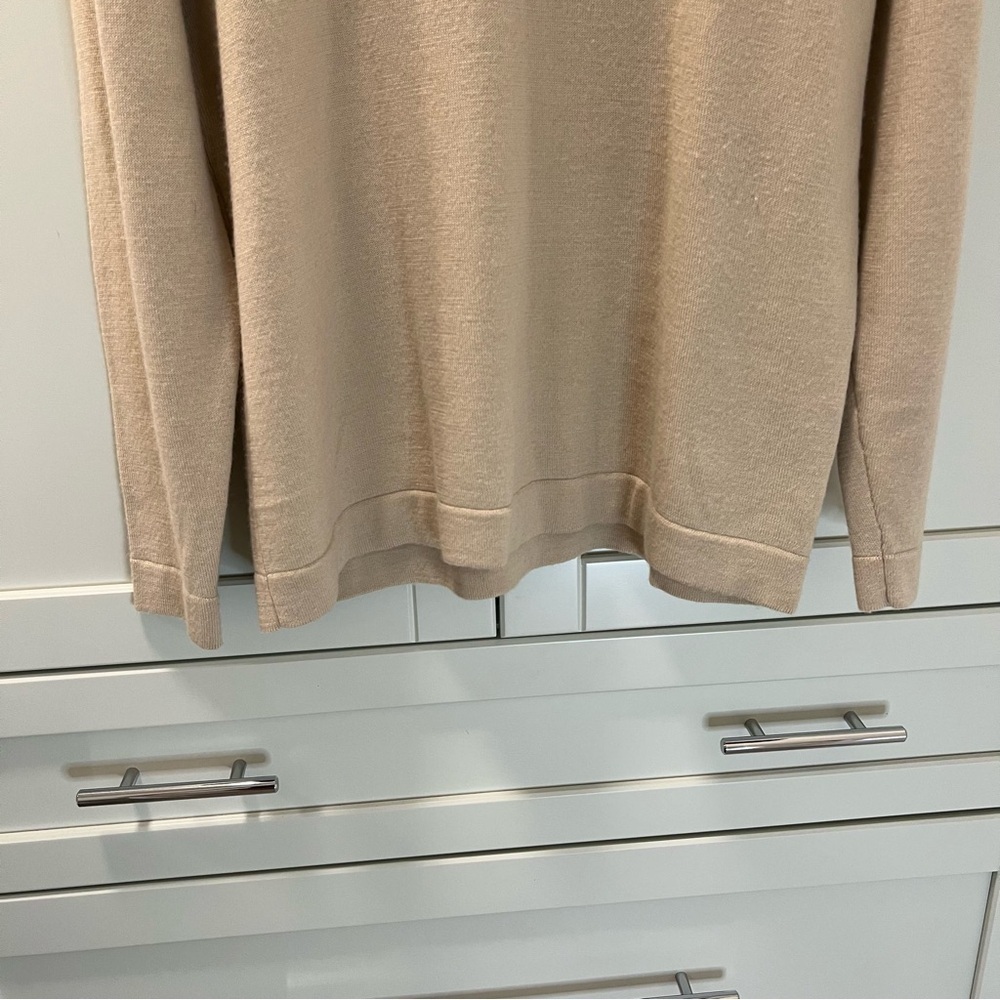 BRITCHES Merino Wool Blend Knit Tan Crew Neck Sweater w/ Ribbed Neckline | Sz M - Picture 4 of 6